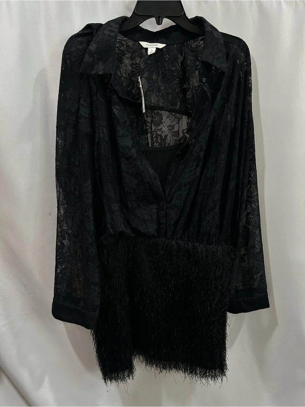 Anthropologie Maeve Black twofer Sheer Lace Blouse & Textured Fringe dress - Picture 5 of 11